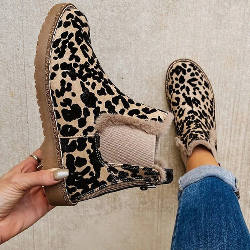 Leopard Schuhe Warme Plüschstiefel für Frauen