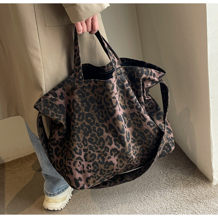 Canvas Commuter Idle Style Bag Leopard Print Women's Fashion Handbag