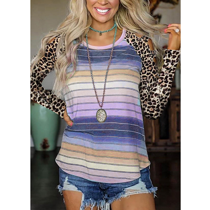 Leopard Gradient Stripe Hollow Top