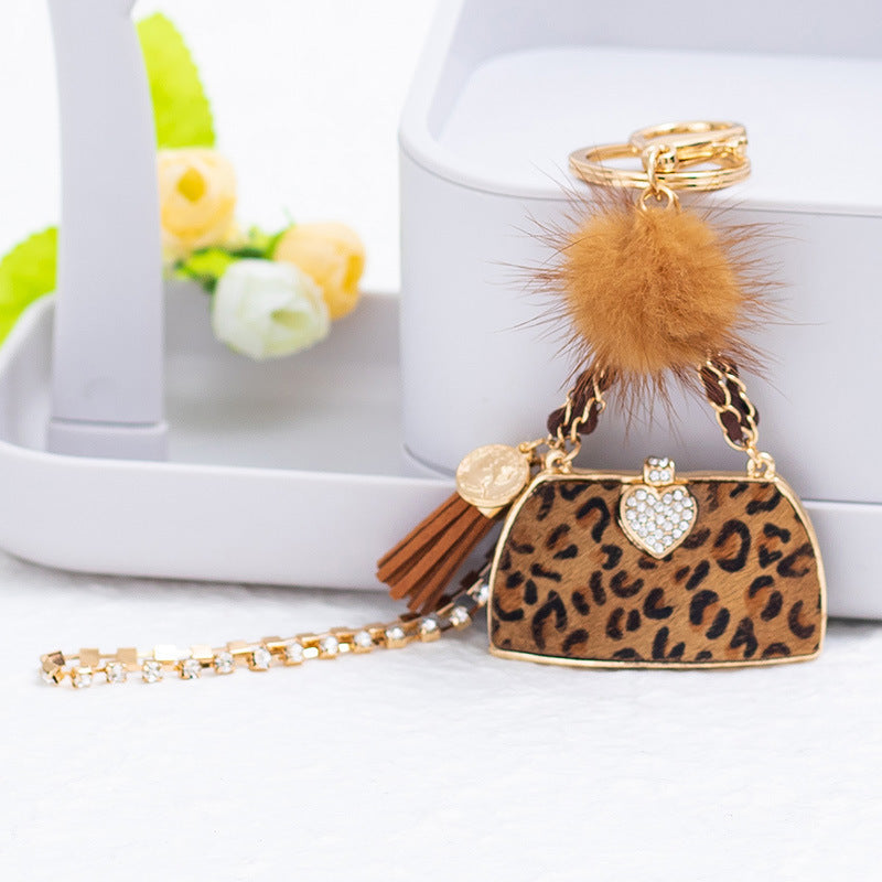 Mink Fur Key Ring Personalized Leopard Handbag
