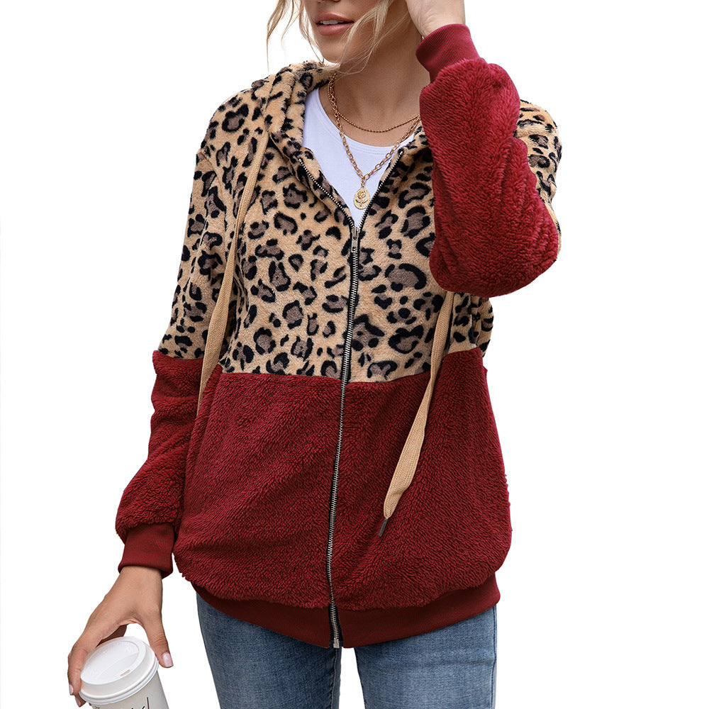 Women's Leopard Panel Warm Winter Coat Top