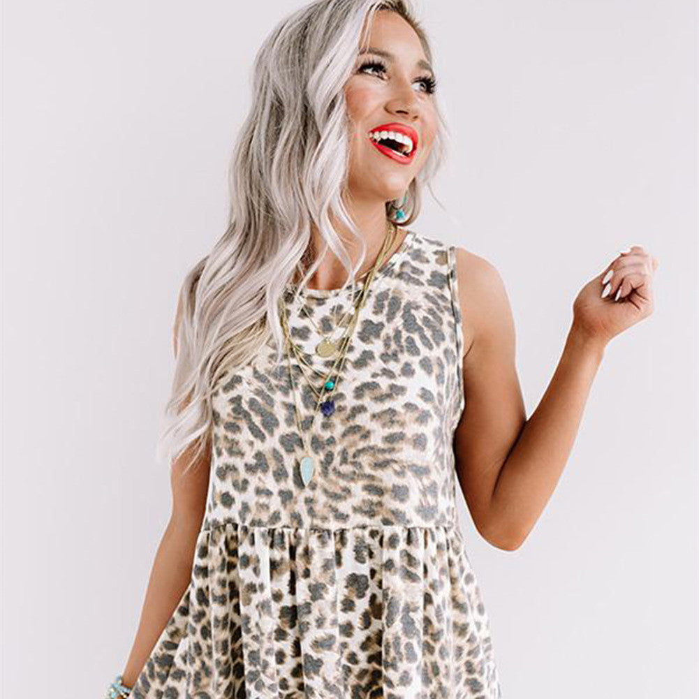 Damenmode Leopard Splicing Rundhalsausschnitt Lose Kleid
