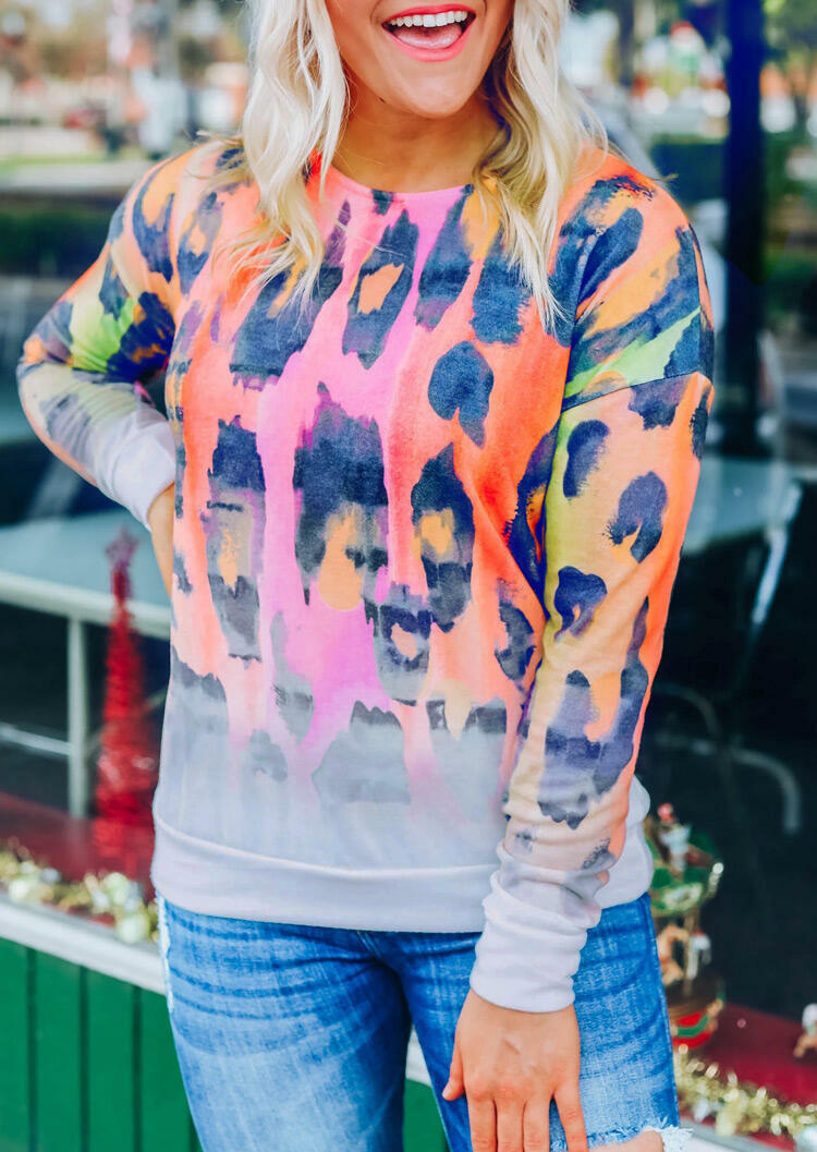 Women's Coat With Leopard Print Long Sleeves