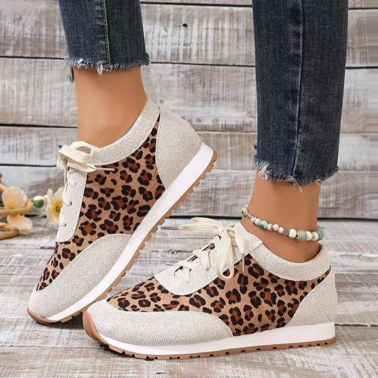 Flache Boden Leopard Print Lace Up Casual Sportschuhe