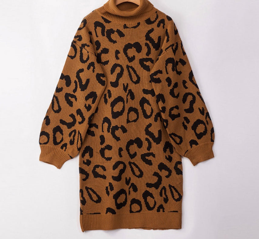 Hooded leopard-print loose sweater