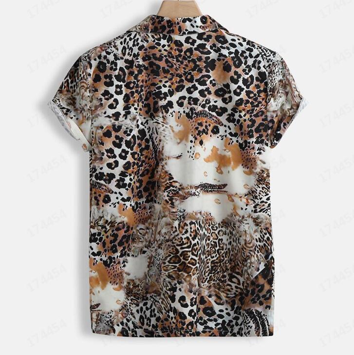 Neue Leopard Print Sexy Männer Anzug Kragen Kurzarmhemd