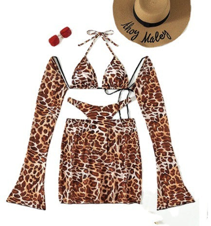 Leopard Print Split Bikini Badeanzug Anzug