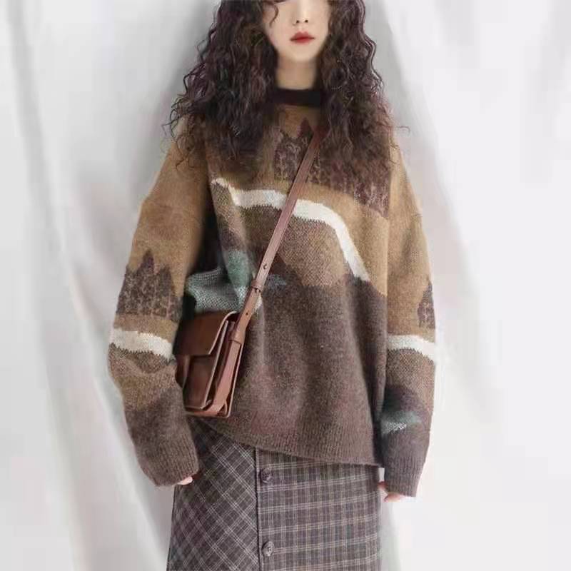 Lazy Style Pullover Color Block Leopard Sweater