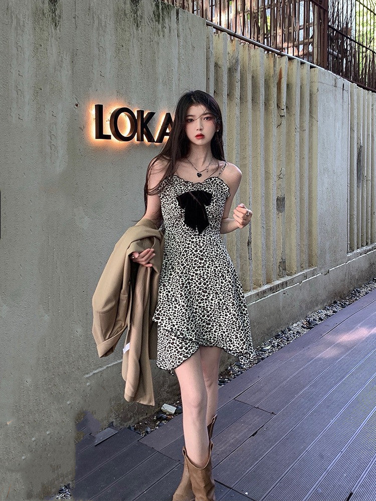 Sling-Kleid für Damen, süß und würzig, gebraten, mit Leopardenmuster