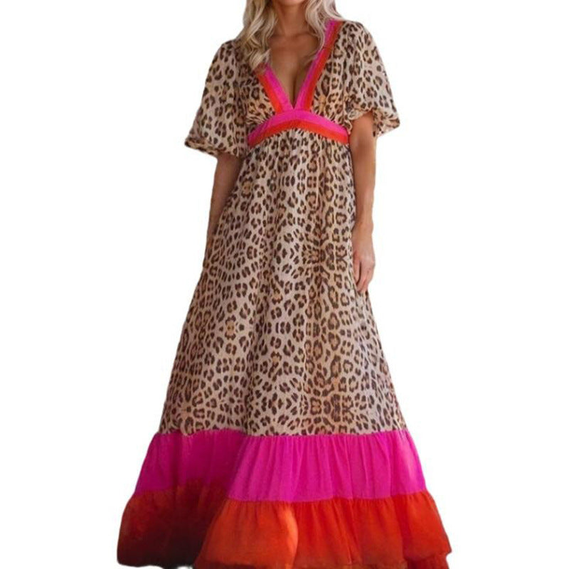 Mode Leopard Print Farblich abgestimmtes Kleid Frauen