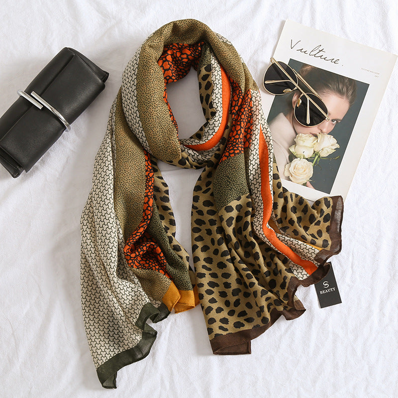 Neue Leopardenmuster Baumwolle und Leinen Gefühl Schal Frauen Winter All-matching langen warmen Schal Dual-use Strand Handtuch