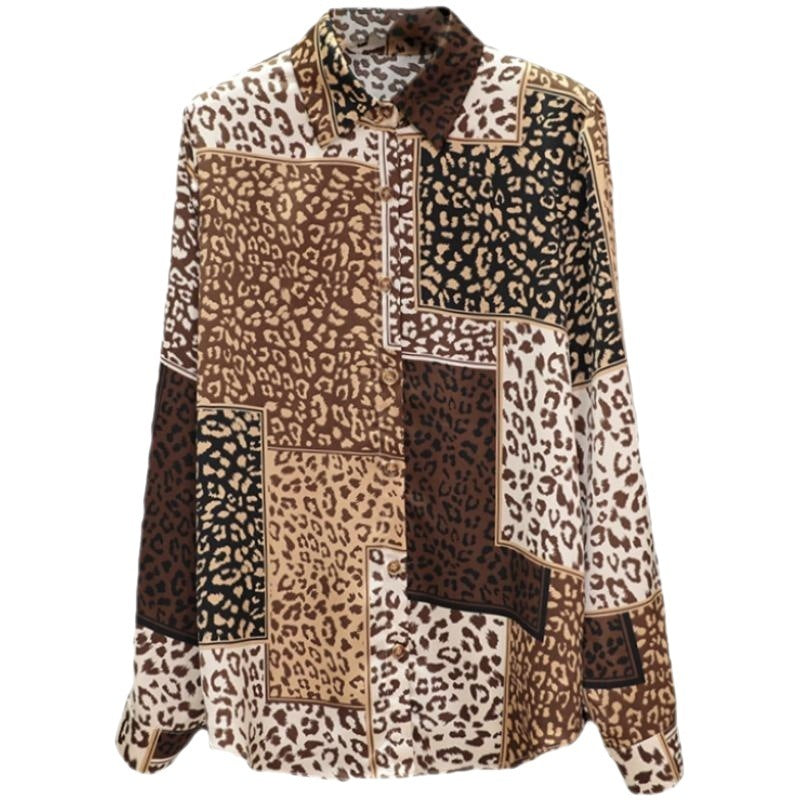 Women's Design Long Sleeve All-match Vintage Leopard Print Shirt