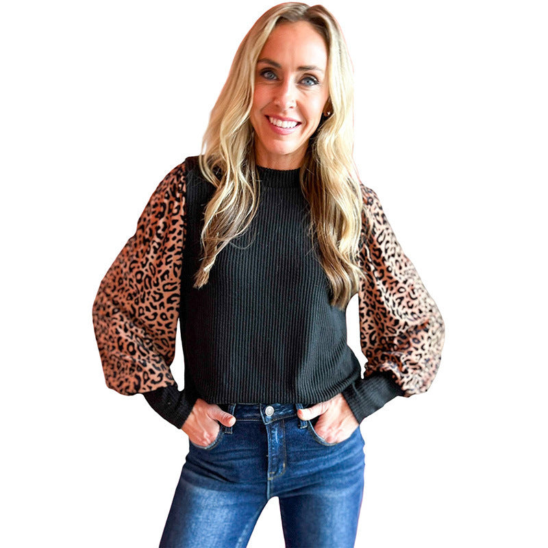 Sweater Women's Leopard Print Thread Knitted Long-sleeved Top