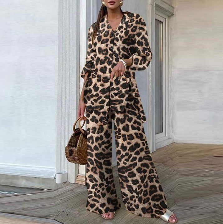 Leopard Print Pants Casual Loose Suit
