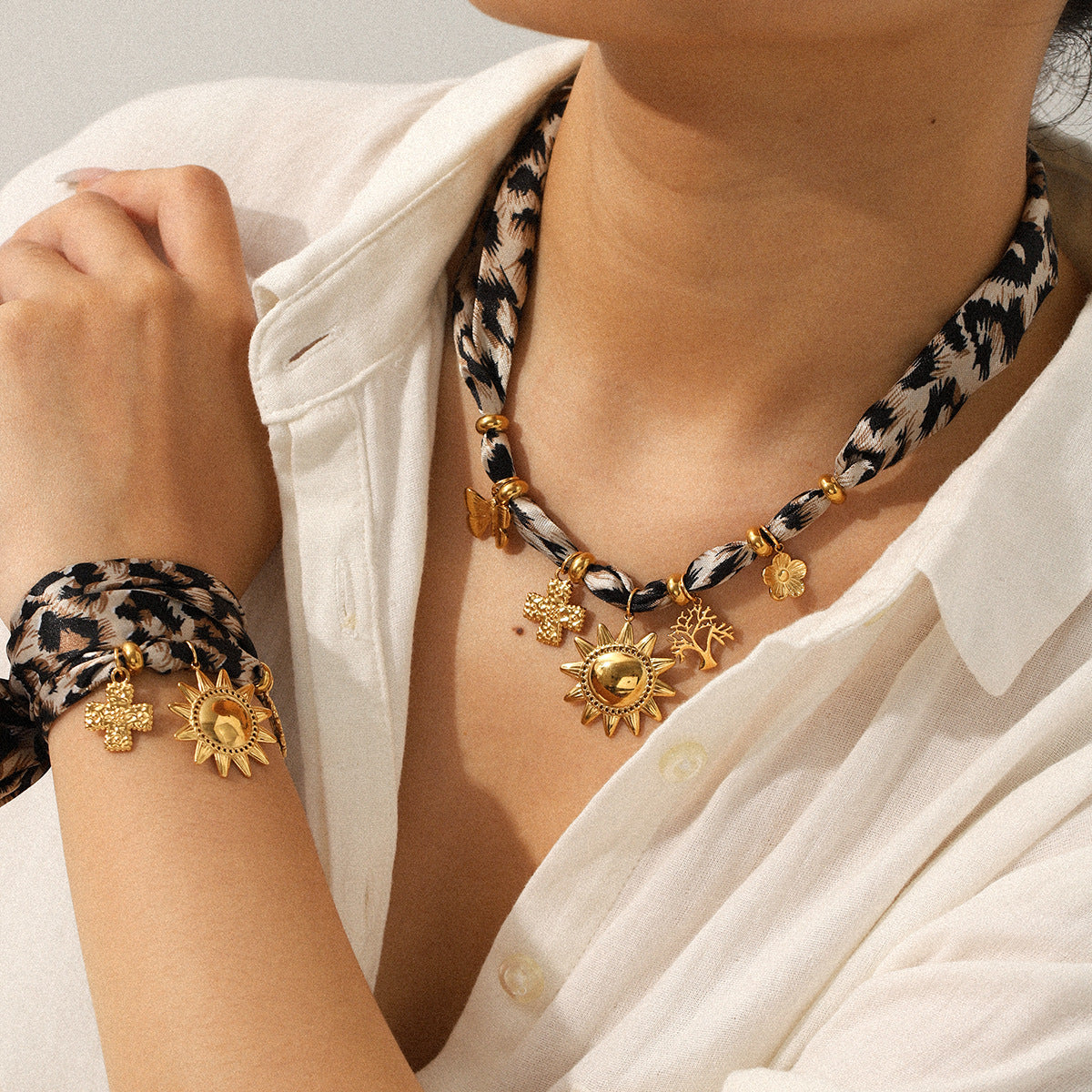Leopard Ribbon Cross Bracelet For Women Jewerly