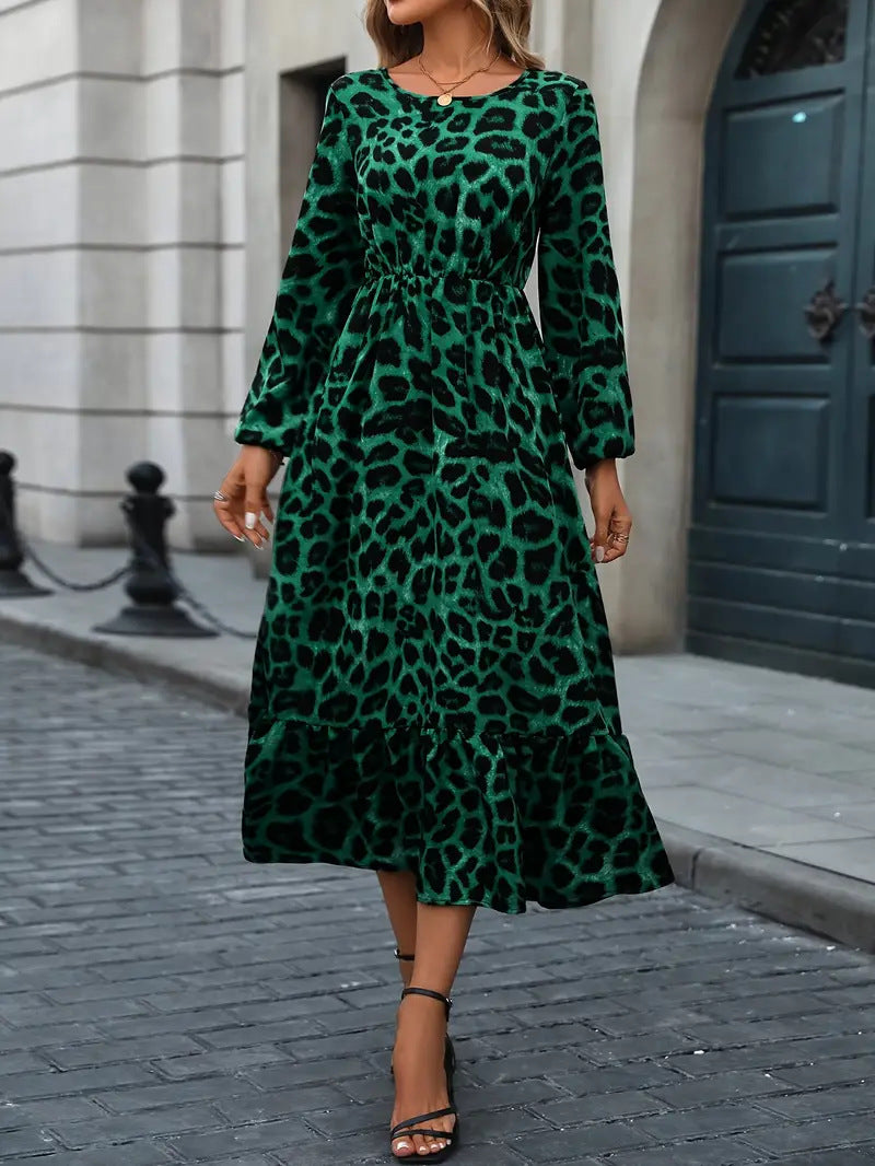 Leoparden-Midikleid mit Rüschen