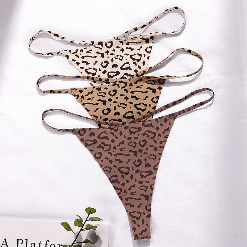 Leopard Print Thong Women's Thin Belt, Low Waist, Hot And Seductive Stretch T Briefs