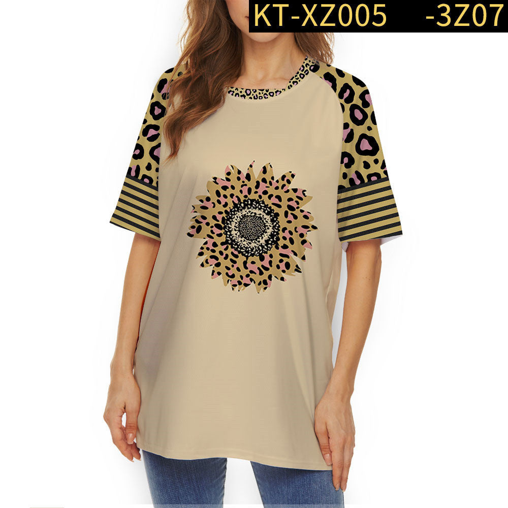 Personality Creative Sunflower Shoulder Shirt Leopard Fashion