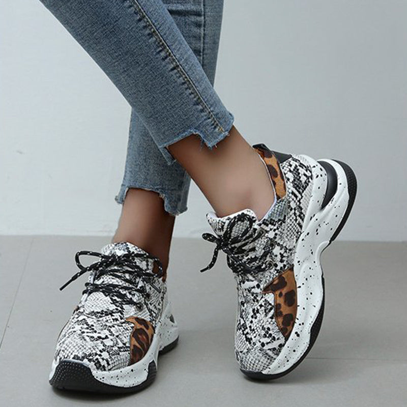 Leopard Print Turnschuhe Frauen Lace Up Walking Running Sportschuhe