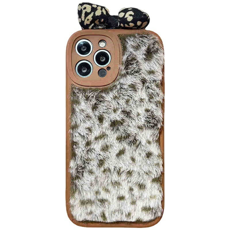 Plüsch Leopard Print Schleife Silikon Handyhülle