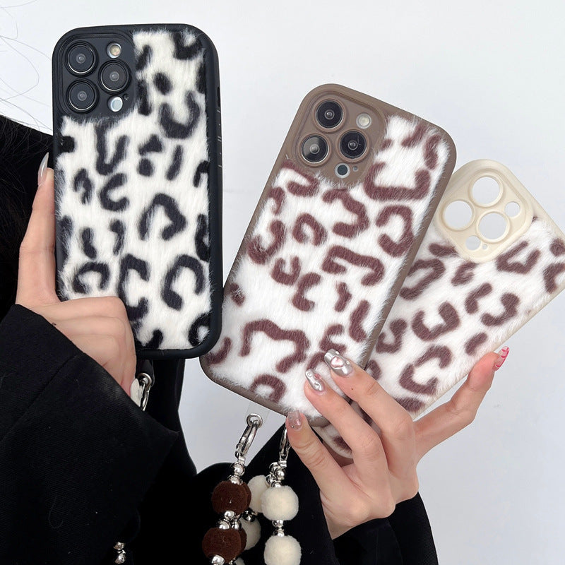 Plüsch-Telefonhülle mit Leopardenmuster