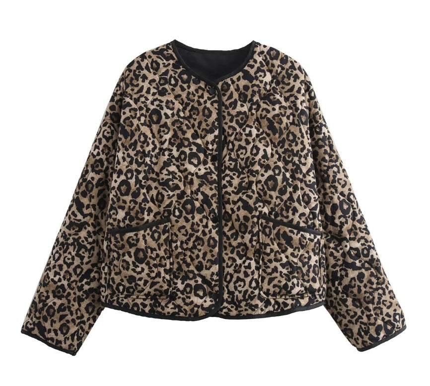 Women's Leopard Print Crew Neck Coat