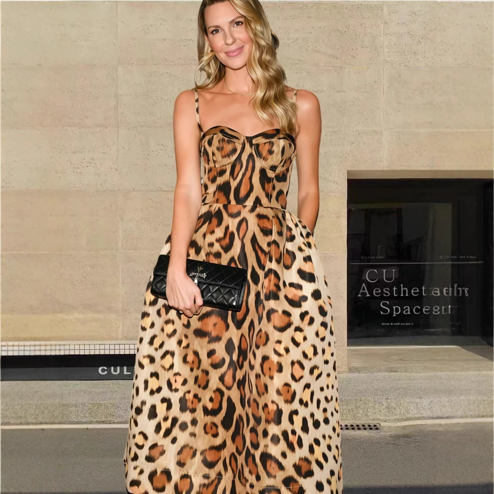 Mode Leopard Print Ärmelloses Sling Kleid