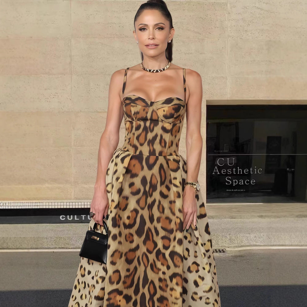 Mode Leopard Print Ärmelloses Sling Kleid