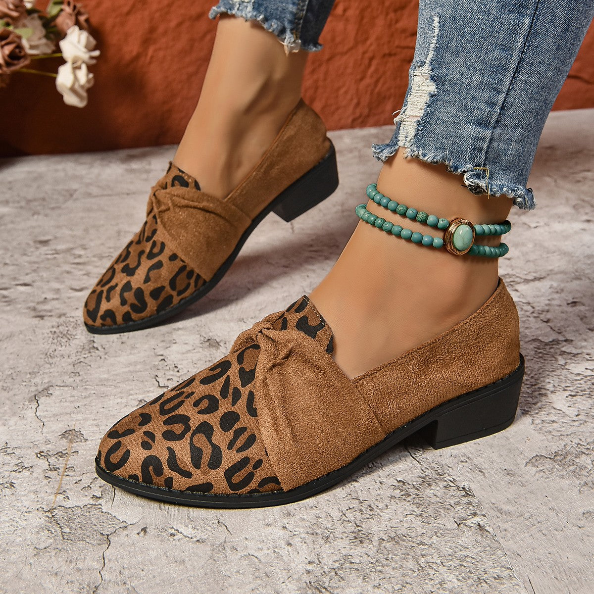 Damen Slip-on Leopard Print Casual Wildleder Slip-on Schuhe