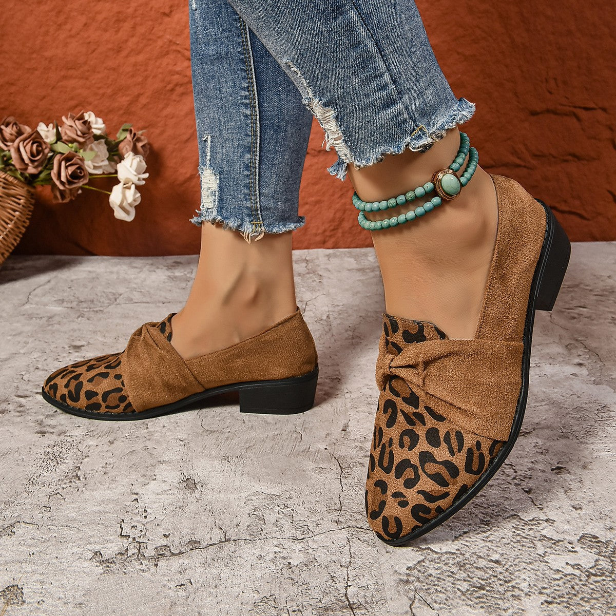 Damen Slip-on Leopard Print Casual Wildleder Slip-on Schuhe