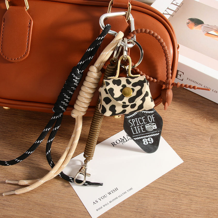 Leder Leopard Print Kleine Tasche Geflochtenes Seil Handtasche Anhänger