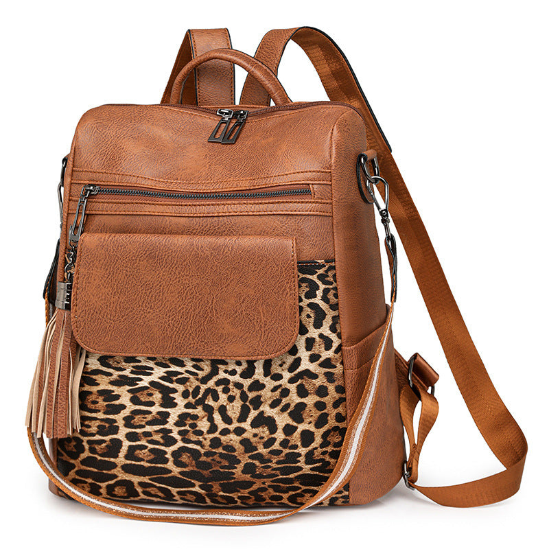 Vintage Leopard Print Mode große Kapazität Rucksack