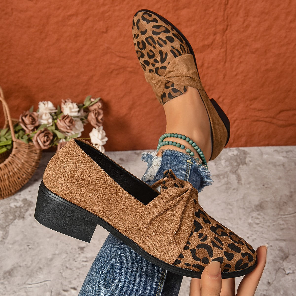 Damen Slip-on Leopard Print Casual Wildleder Slip-on Schuhe
