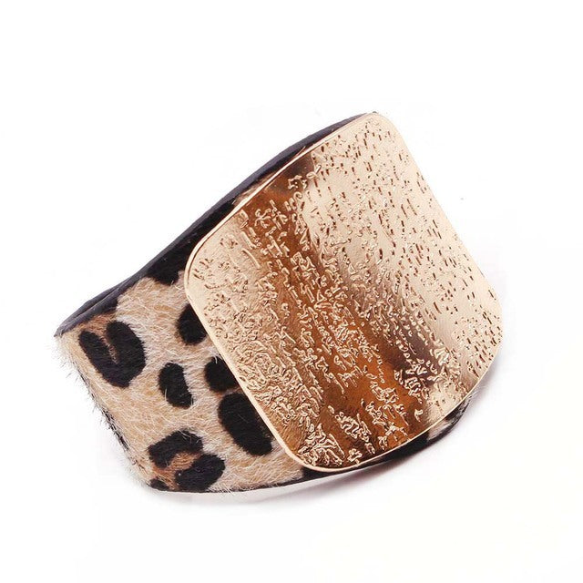 Persönlichkeit Geometrie Breite Pferdehaar Leopard Print Armspange Armband
