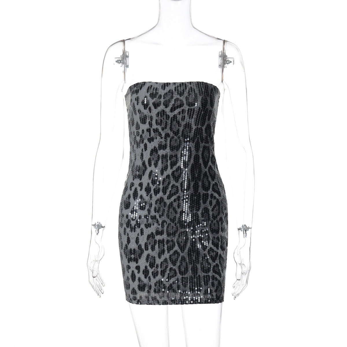 Bedruckte Pailletten Leopard Print Tube Top Paket Hip Kleid