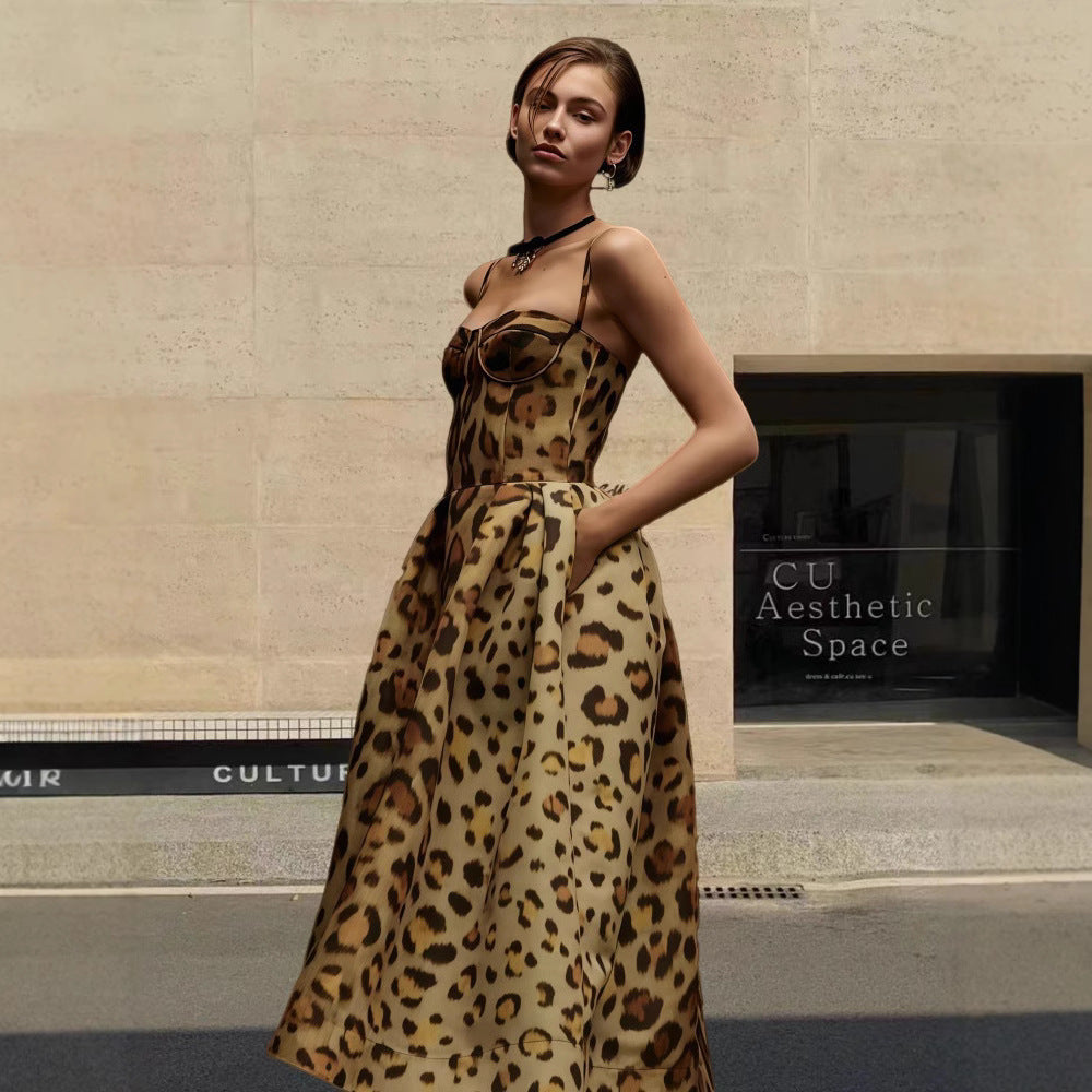 Mode Leopard Print Ärmelloses Sling Kleid