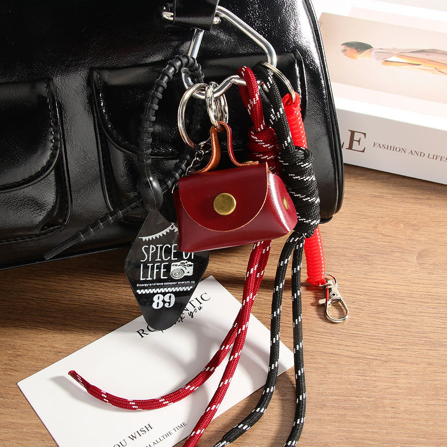 Leder Leopard Print Kleine Tasche Geflochtenes Seil Handtasche Anhänger