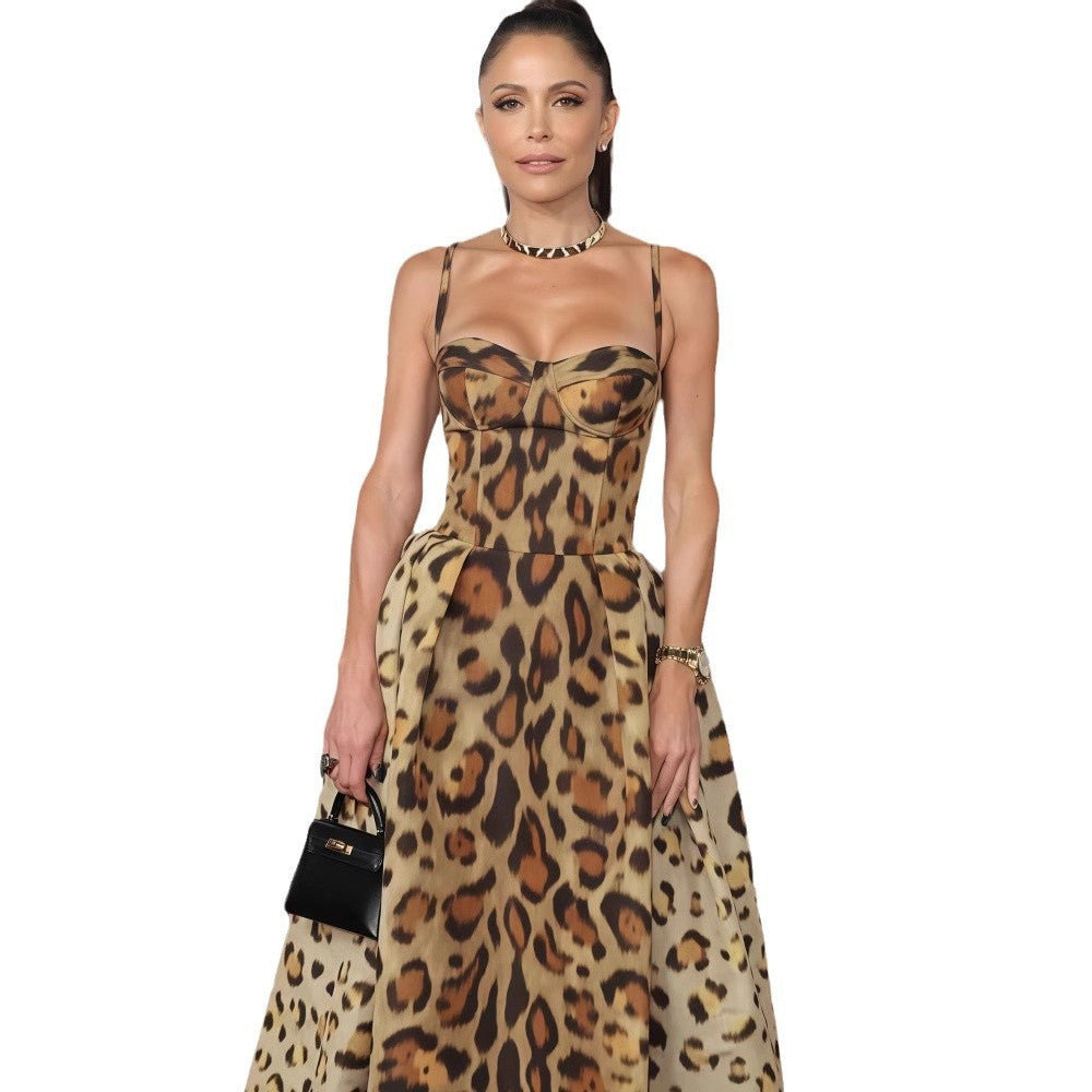 Mode Leopard Print Ärmelloses Sling Kleid