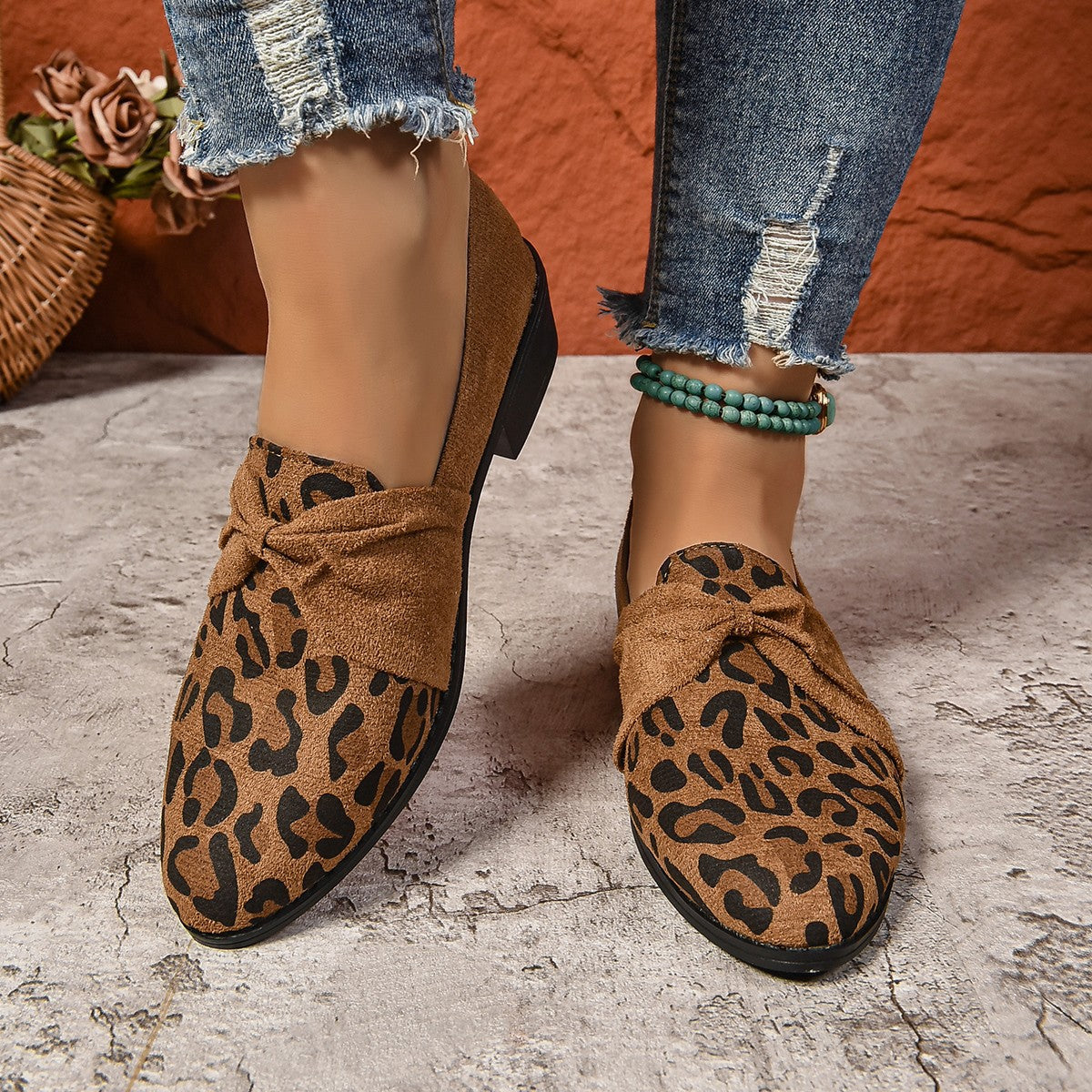 Damen Slip-on Leopard Print Casual Wildleder Slip-on Schuhe