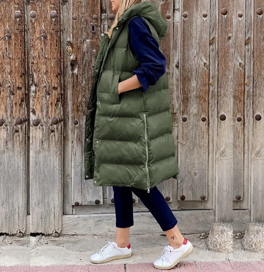 Lange Modische Jacke mit Kapuze