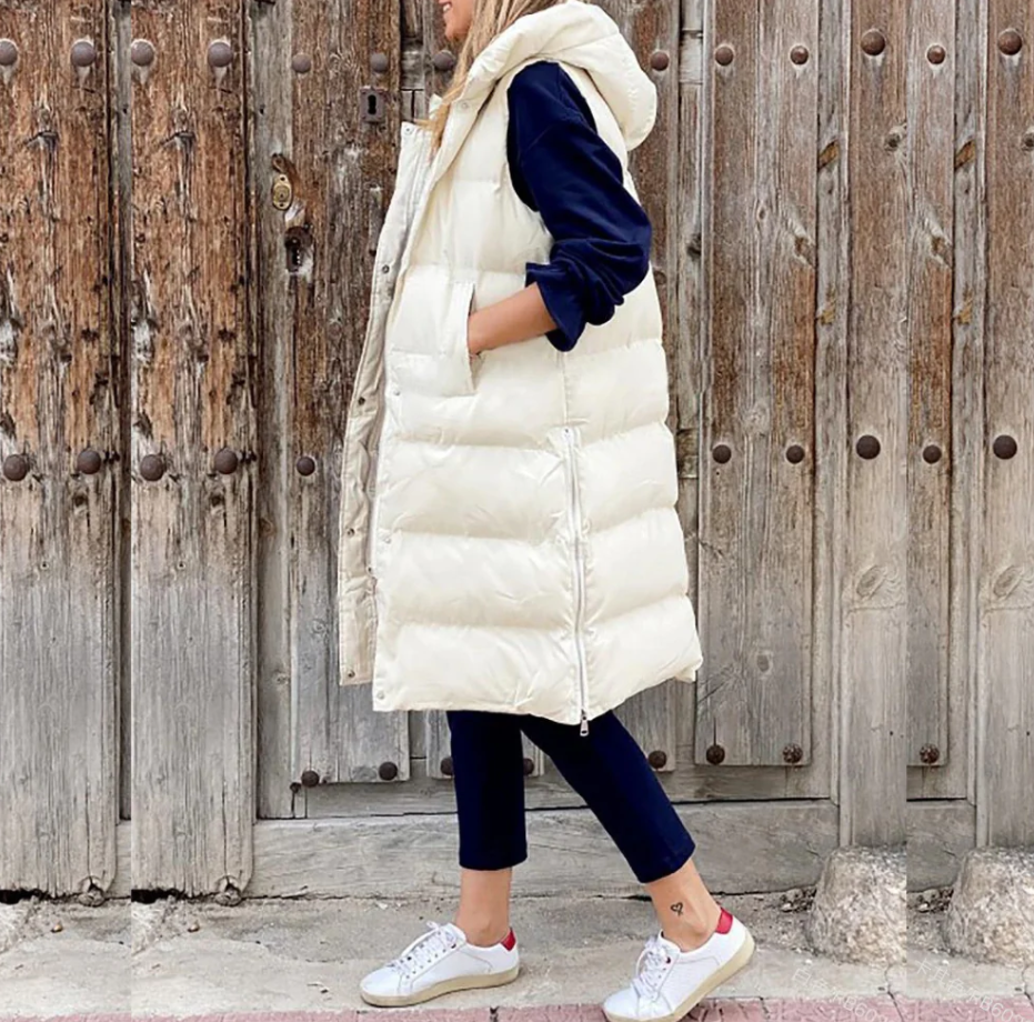 Lange Modische Jacke mit Kapuze