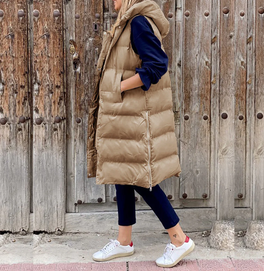 Lange Modische Jacke mit Kapuze