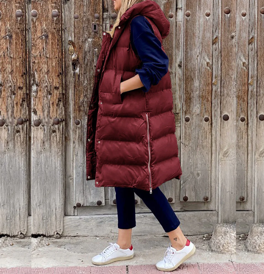 Lange Modische Jacke mit Kapuze