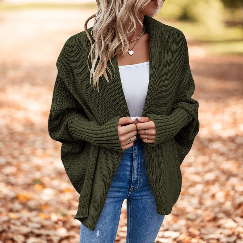 Lockere Strickjacke mit Fledermausärmeln für Frauen