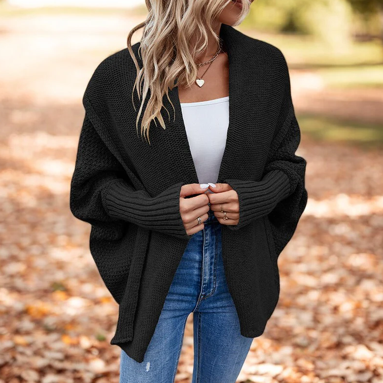 Lockere Strickjacke mit Fledermausärmeln für Frauen
