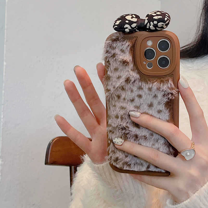 Plüsch Leopard Print Schleife Silikon Handyhülle