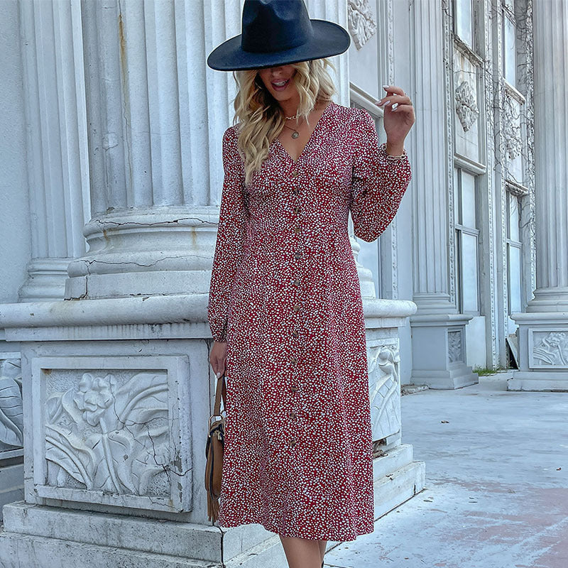 Langärmeliges Leoparden-Strickjacken-Kleid mit V-Ausschnitt