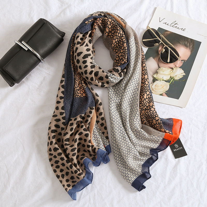 Neue Leopardenmuster Baumwolle und Leinen Gefühl Schal Frauen Winter All-matching langen warmen Schal Dual-use Strand Handtuch