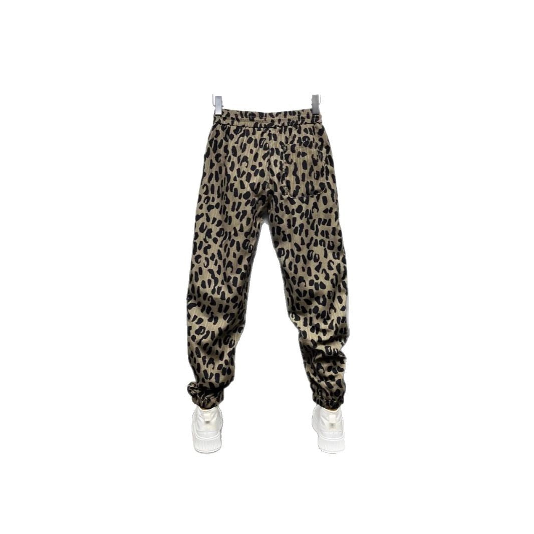 Summer Korean-style Loose American Trendy Brand Personality Leopard Print Casual Pants Men