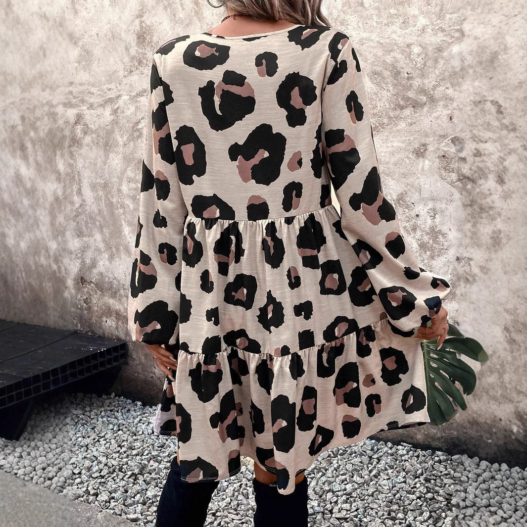 Langärmeliges Kleid mit Leopardenmuster für Frauen